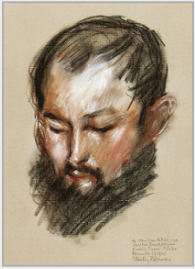 Drawing by Stanley Roseman, "Brother Stanislaw,� 1978, Tyniec Abbey, Poland, chalks on paper, Museum of Modern Art, Rio de Janeiro. � Stanley Roseman.